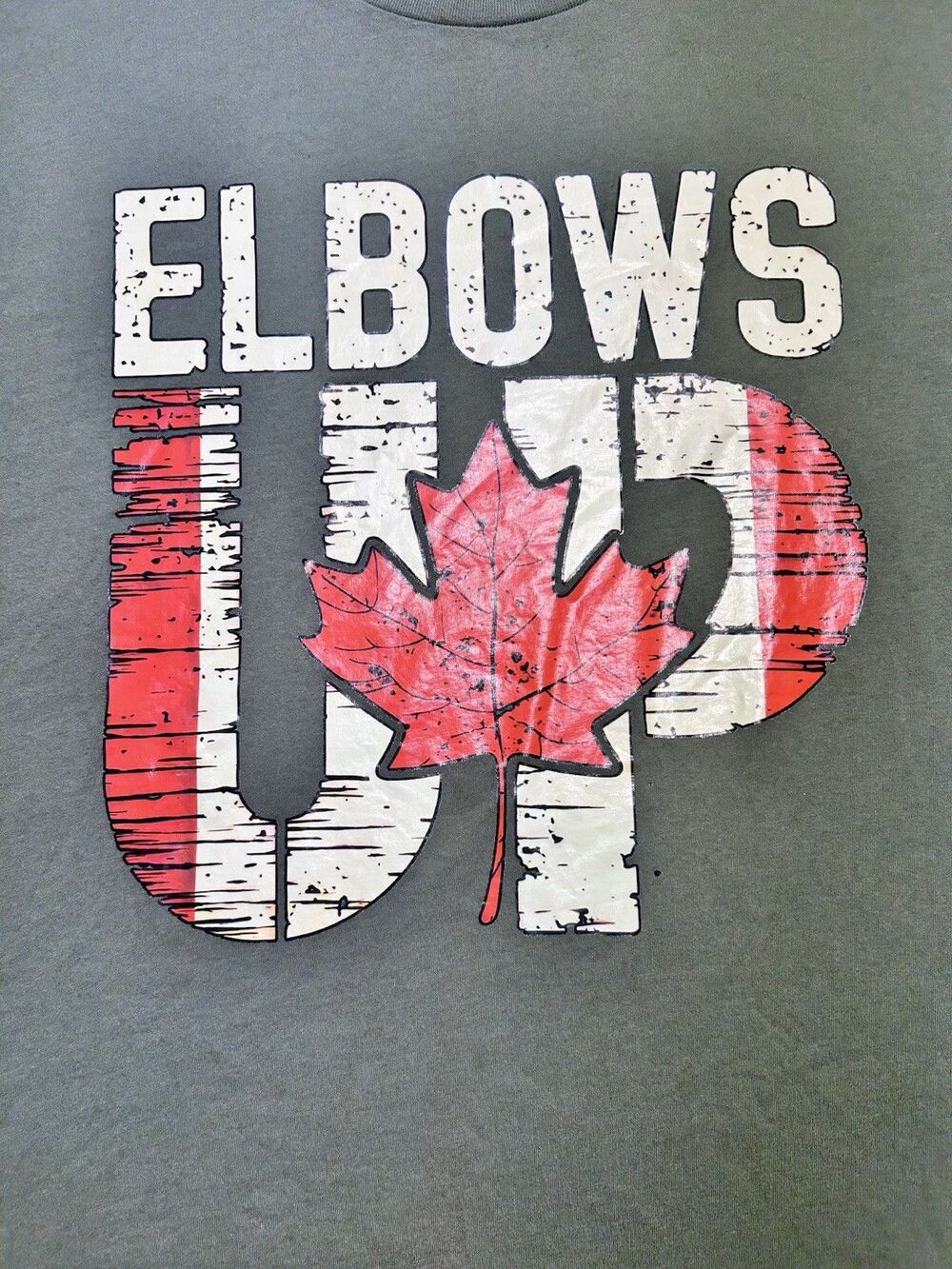 Elbows Up Canada T-Shirt Bella Canvas 2XL Olive Green Graphic Hockey Culture